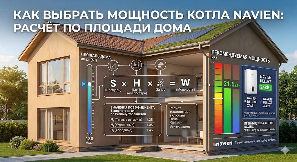 Как выбрать мощность котла Navien — расчёт по площади дома в Узбекистане